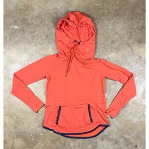 Athleta Sentry Hoodie Women’s S Coral Red Thumbholes Kangaroo Pocket‎ Athleasure